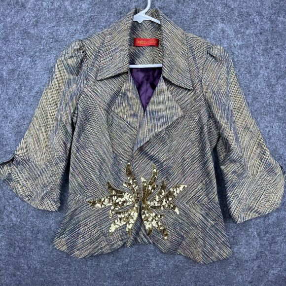 Ingwa Melero Jackets & Blazers - Ingwa Melero Jacket Womens 8 Irredescent Gold‎ Sequins Silk Lurex Blazer Peplum